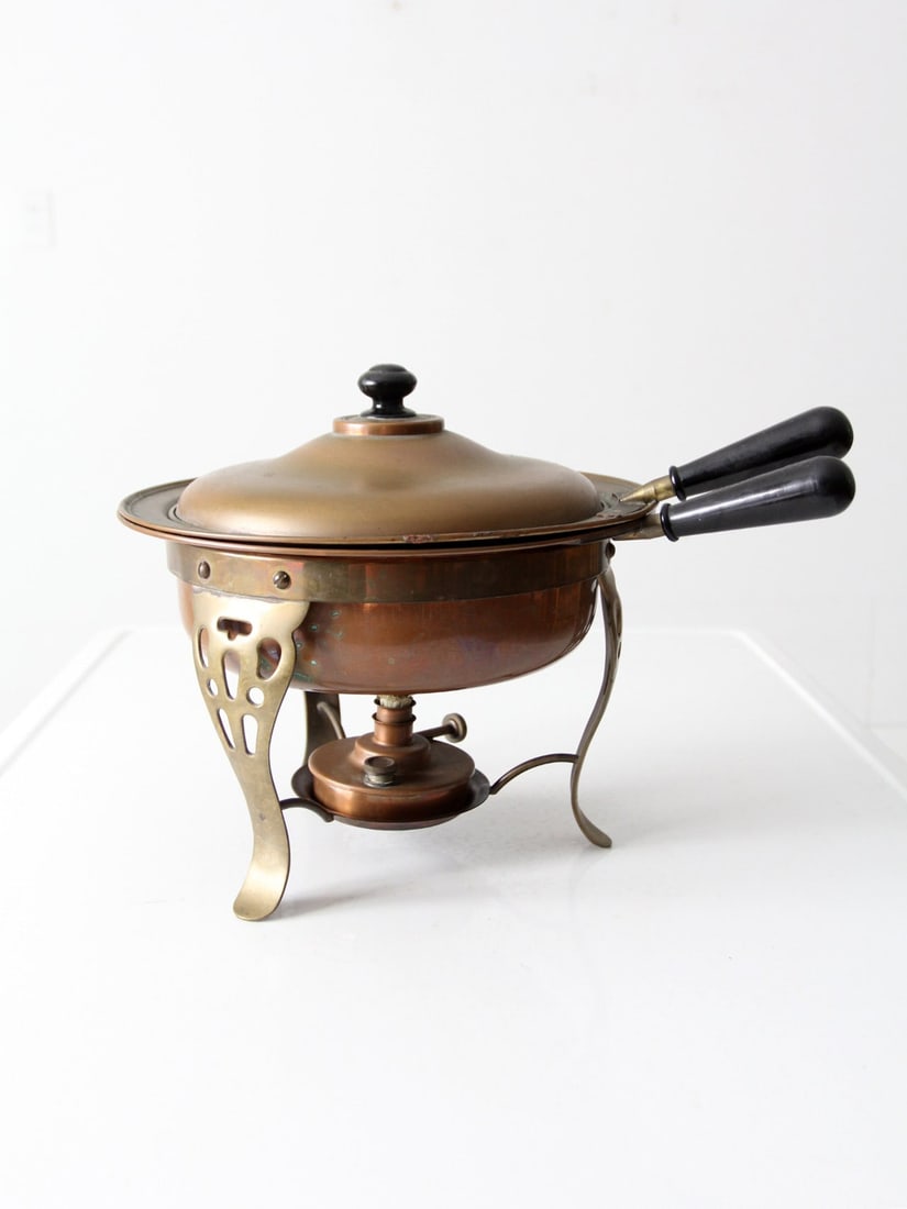 Mid-Century Vintage Copper Chafing Dish Set with Brass Stand (1 of 13)