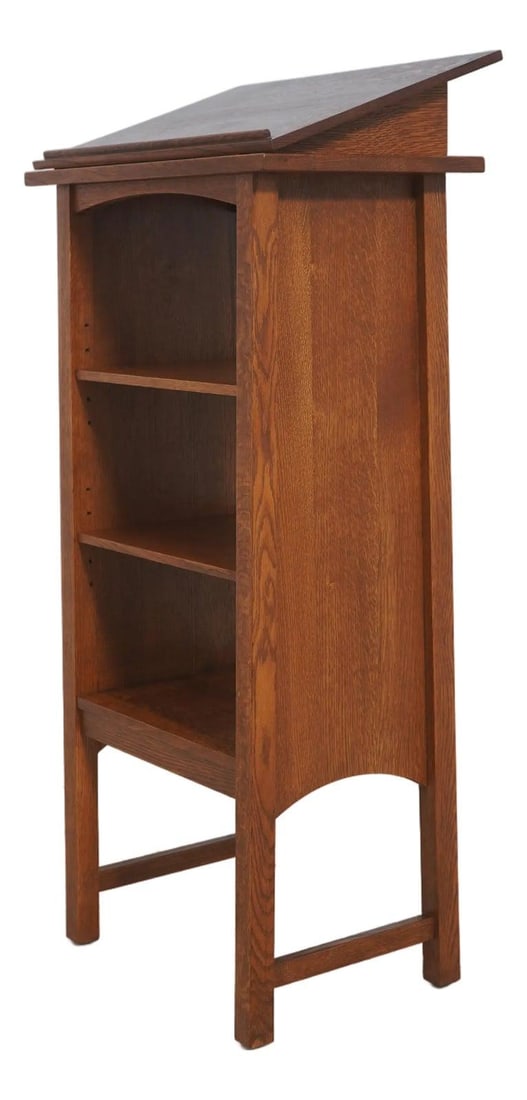 Mission Style Oak Lectern Bookcase With Adjustable Shelves And Removable Book Rack (1 of 10)