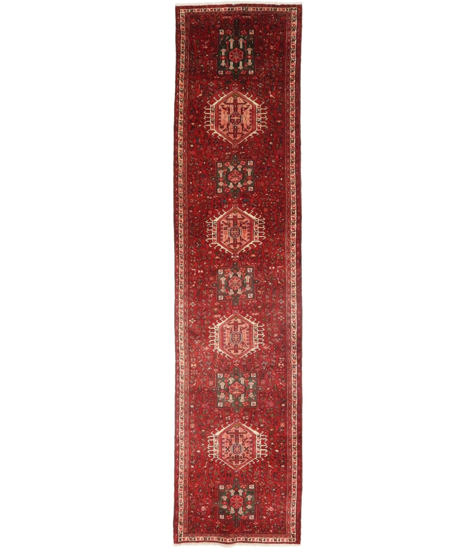 Vintage Tribal Design Hand-Knotted 3'X13' Red Runner Rug (1 of 18)