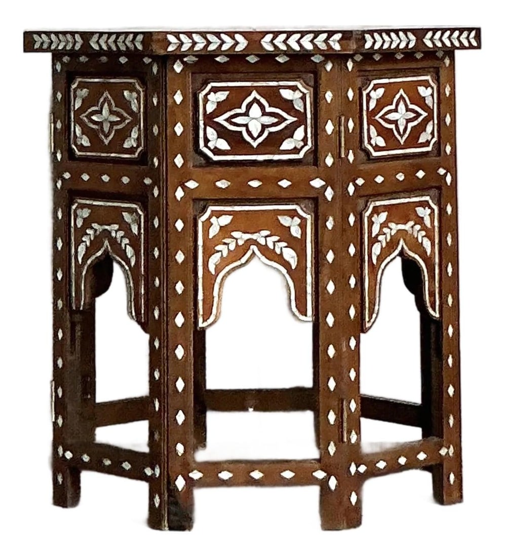 Octagonal Middle Eastern Inlaid Wood Table with Mother of Pearl Accents (1 of 7)