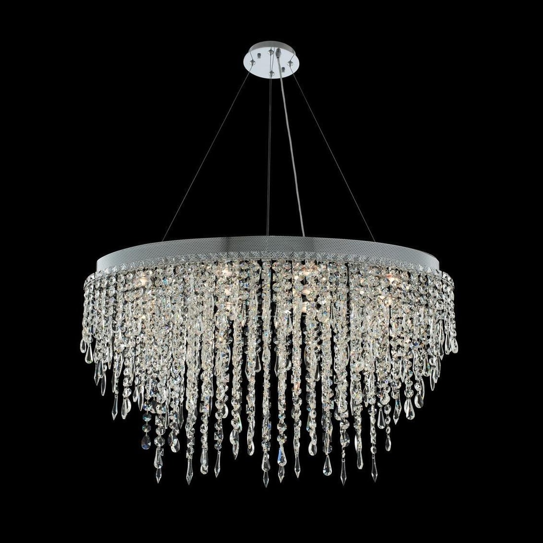 Kalco Tenuta Modern Oval Crystal Pendant Light Dimmable Chrome 36-In: Kalco Tenuta Modern Oval Crystal Pendant Light Dimmable Chrome 36-In Illuminate your space with this exquisite Modern Oval Pendant featuring a stunning polished chrome finish and sparkling Firenze cle