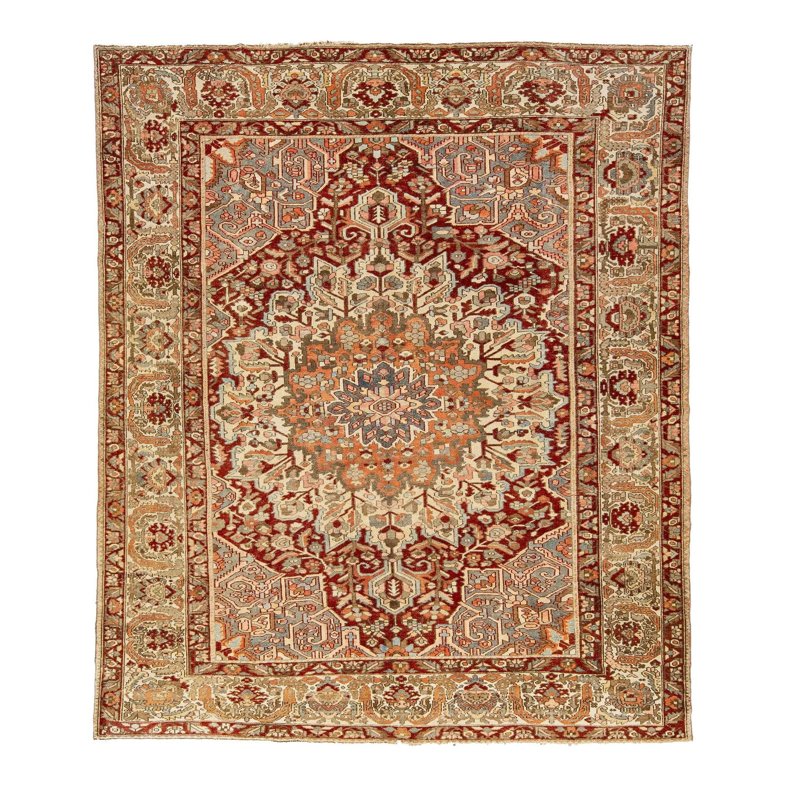 1920s Persian Bakhtiari Handknotted Wool Rug Multicolor Rosette 10'1 x 12' (1 of 9)