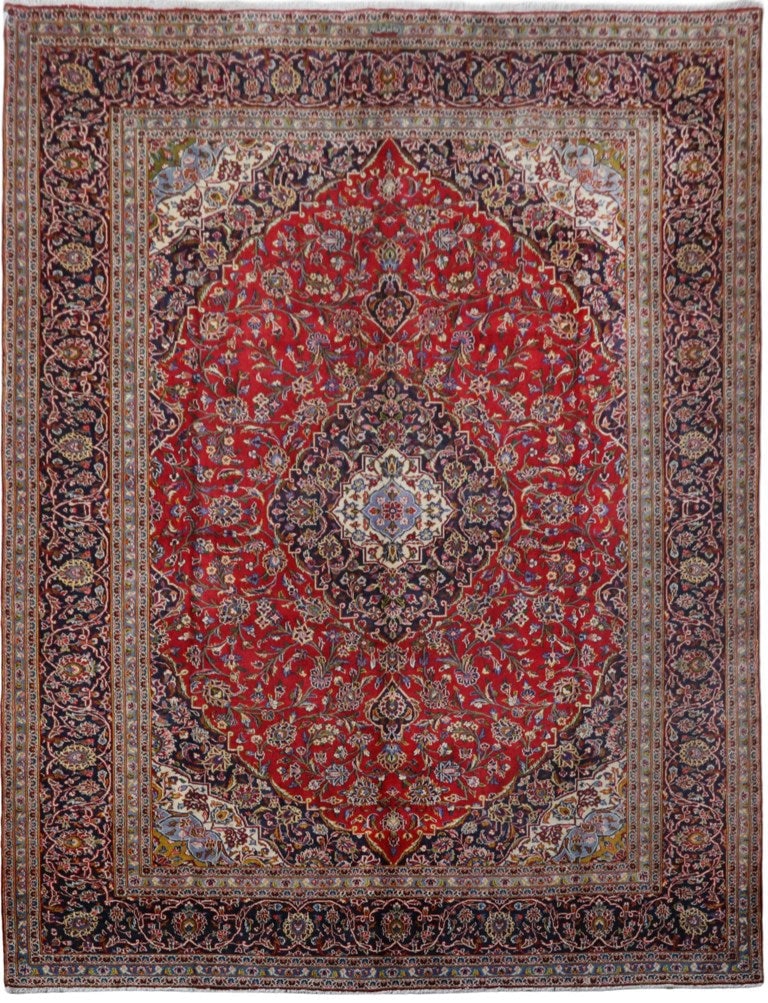 10' x 13' Signed Persian Kashan Rug Handmade in Iran: 10' x 13' Signed Persian Kashan Rug Handmade in Iran Free continental US Shipping Indulge in the opulence of this exquisite 9.10 x 12.10 Red Persian Signed Kashan Rug, a true testament to the artistry