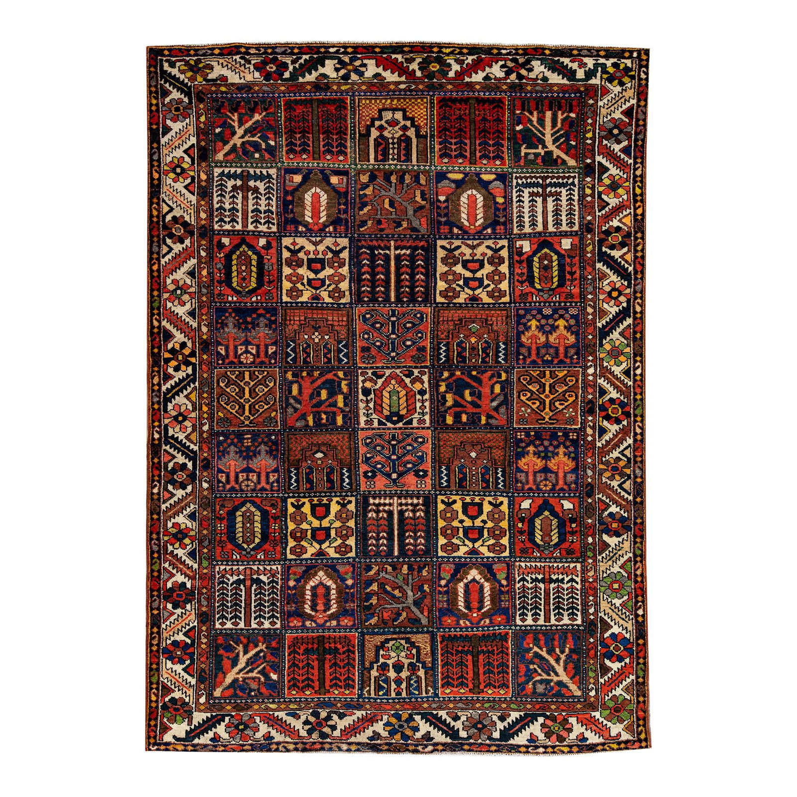 Vintage Hand-Knotted Bakhtiari Wool Rug Red Geometric Design 6'10" x 9'10" (1 of 10)