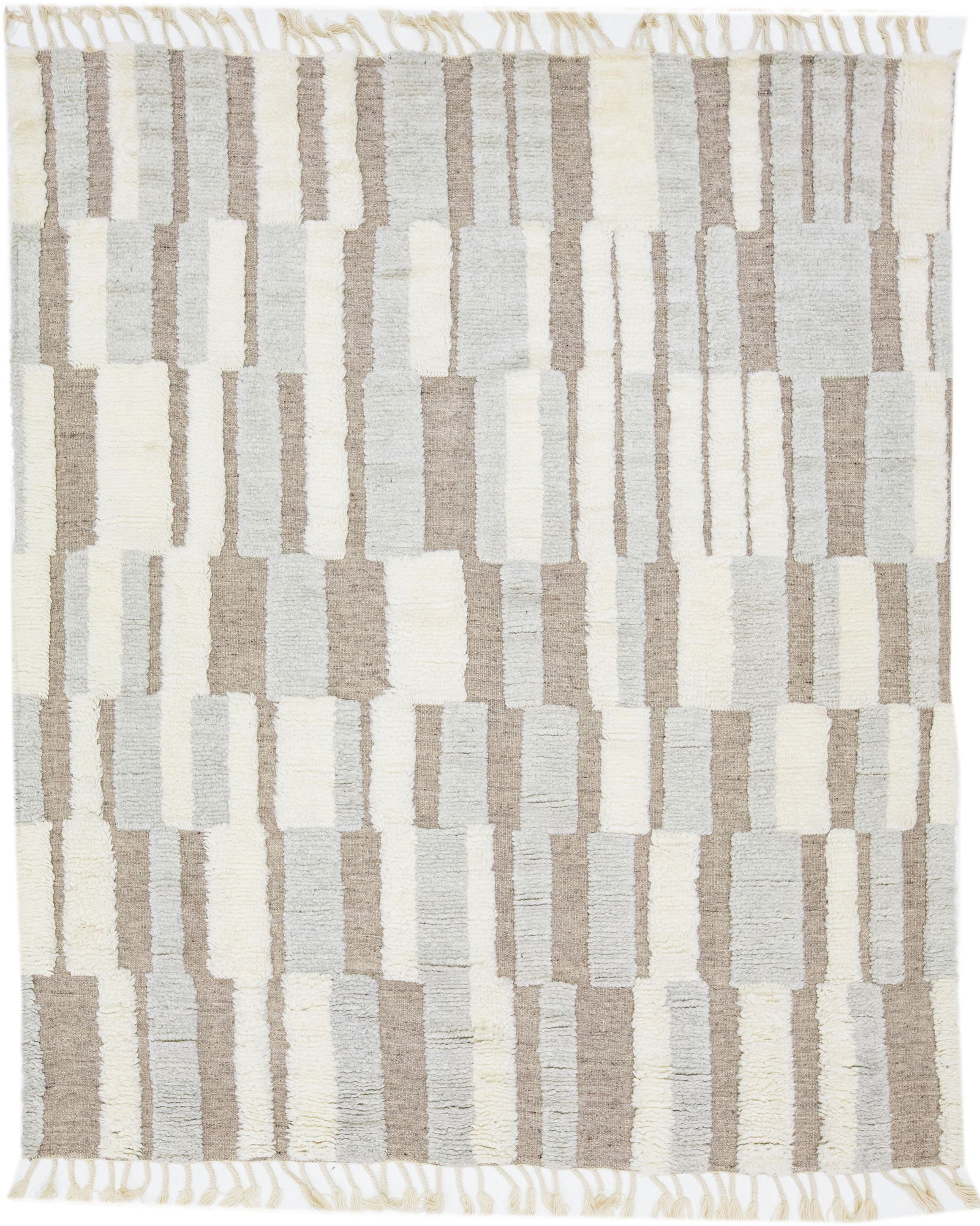 2020s Abstract Moroccan Wool Rug 8' x 10' Ivory Gray (1 of 7)