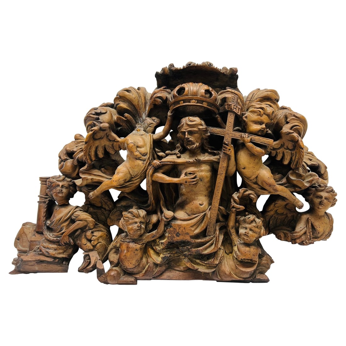 18th Century Spanish Baroque Carving The Resurrection of Jesus Boxwood Oak: 18th Century Spanish Baroque Carving The Resurrection of Jesus Boxwood Oak This remarkable 18th-century Spanish Baroque carving titled "The Resurrection of Jesus" depicts the pivotal moment of Jesus'