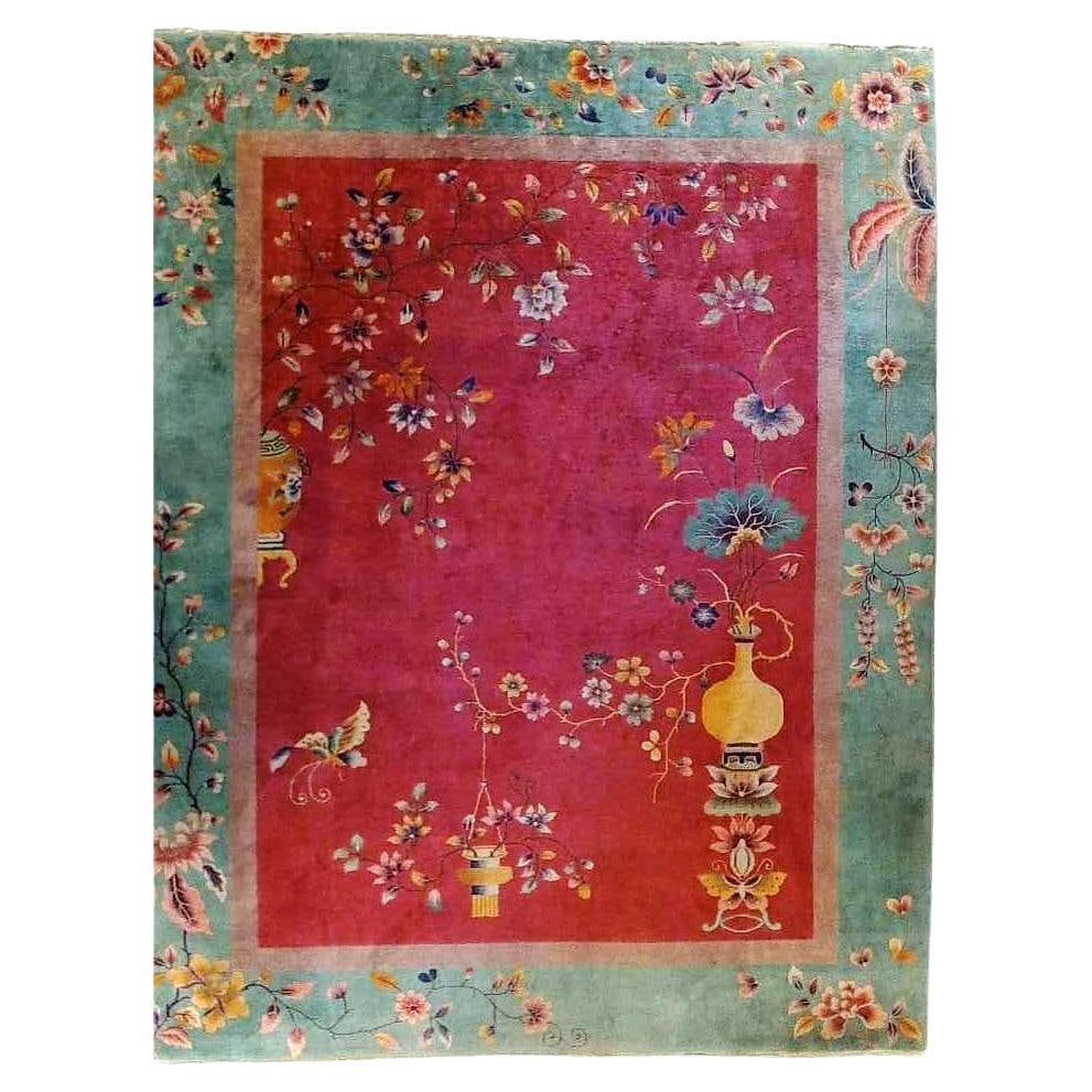 1930s Wool Art Deco Chinese Rug Featuring Garden Motifs 139 x 107 in (1 of 16)