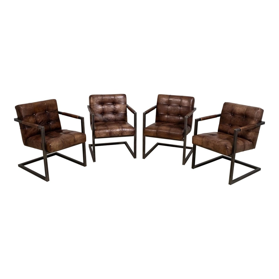 Set of 4 Mid Century Modern Leather Steel Dining Chairs: Set of 4 Mid Century Modern Leather Steel Dining Chairs This set of four Mid Century Modern dining chairs showcases a perfect blend of style and quality craftsmanship. Each chair features a sturdy wel