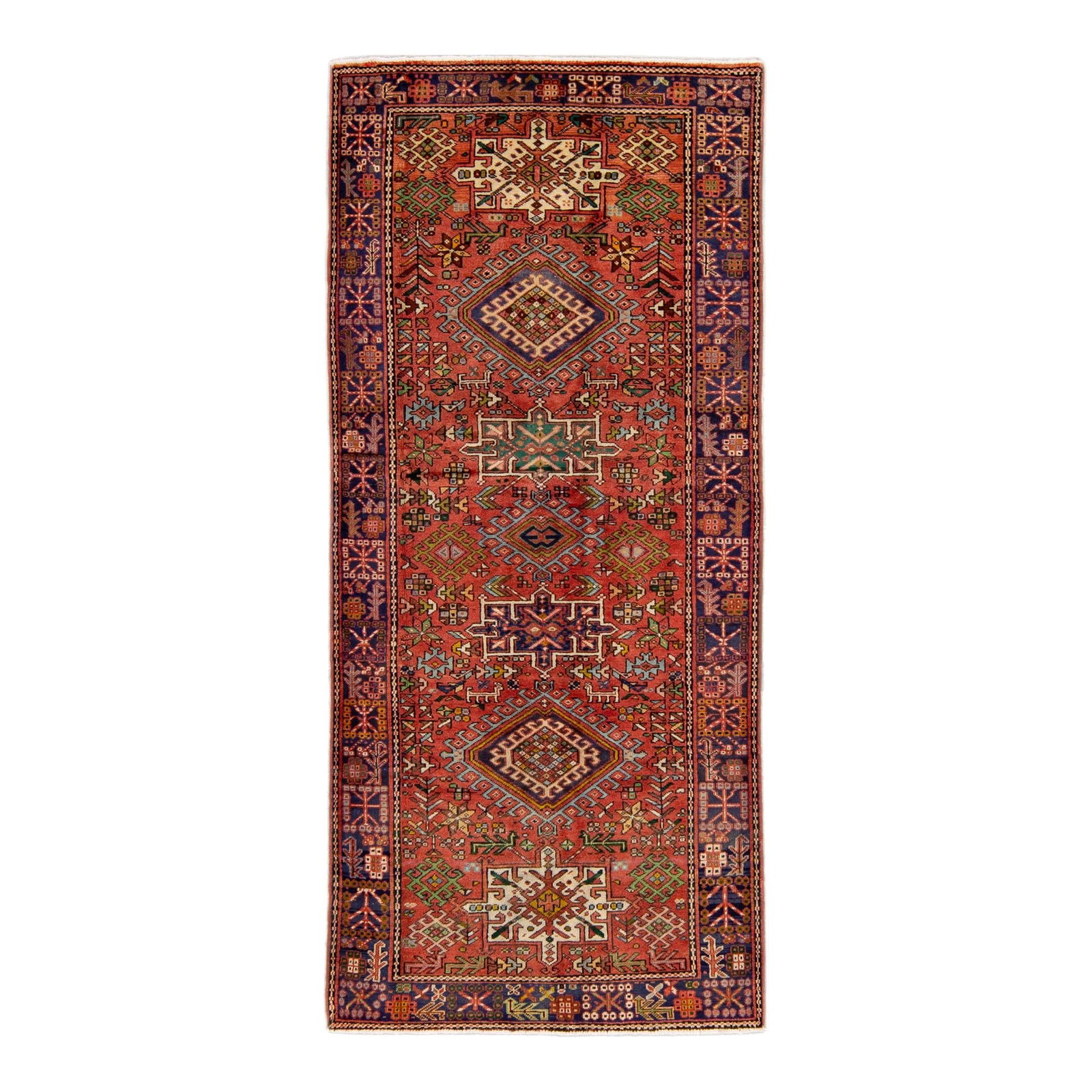 Vintage Persian Heriz Handmade Red Wool Rug Geometric Design 4'5 x 10'4 (1 of 10)