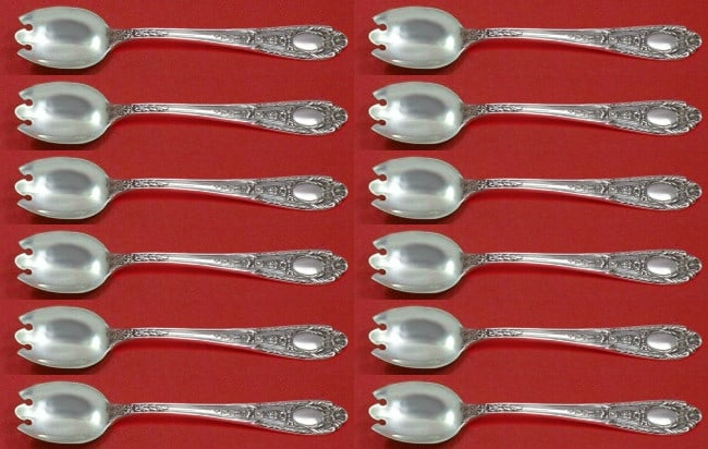 International Sterling Silver Fontaine Ice Cream Fork Set 12pc: International Sterling Silver Fontaine Ice Cream Fork Set 12pc Indulge in elegance with this exquisite 12-piece set of Fontaine ice cream dessert forks by International Sterling. Crafted from high-qua