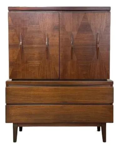 1960s Mid Century Walnut Tall Dresser Armoire with 5 Drawers (1 of 8)