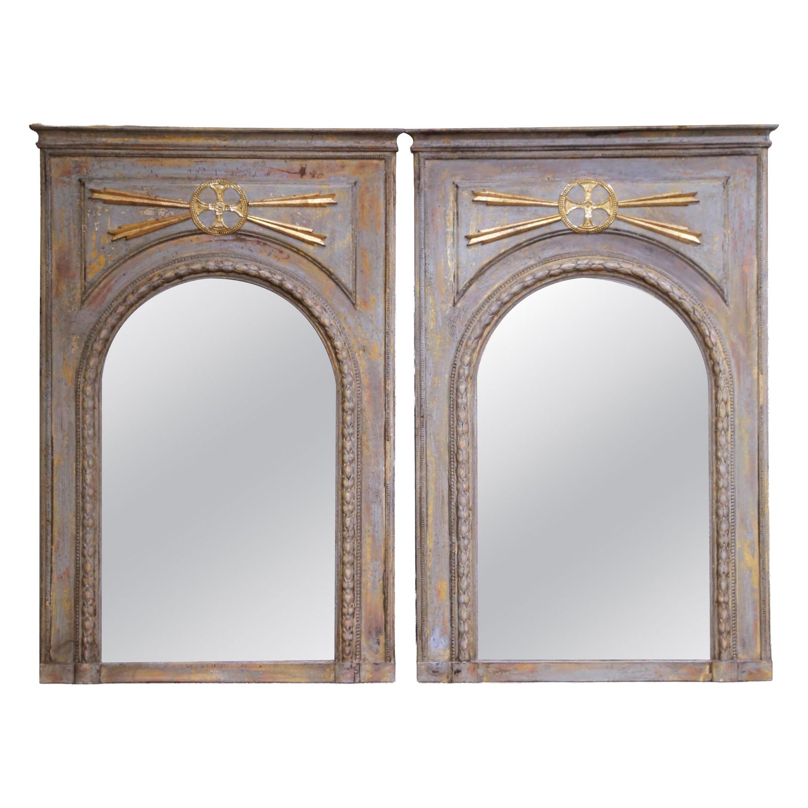 Set of 2 French Louis XVI Style Painted Trumeau Wall Mirrors Early 20th Century (1 of 10)