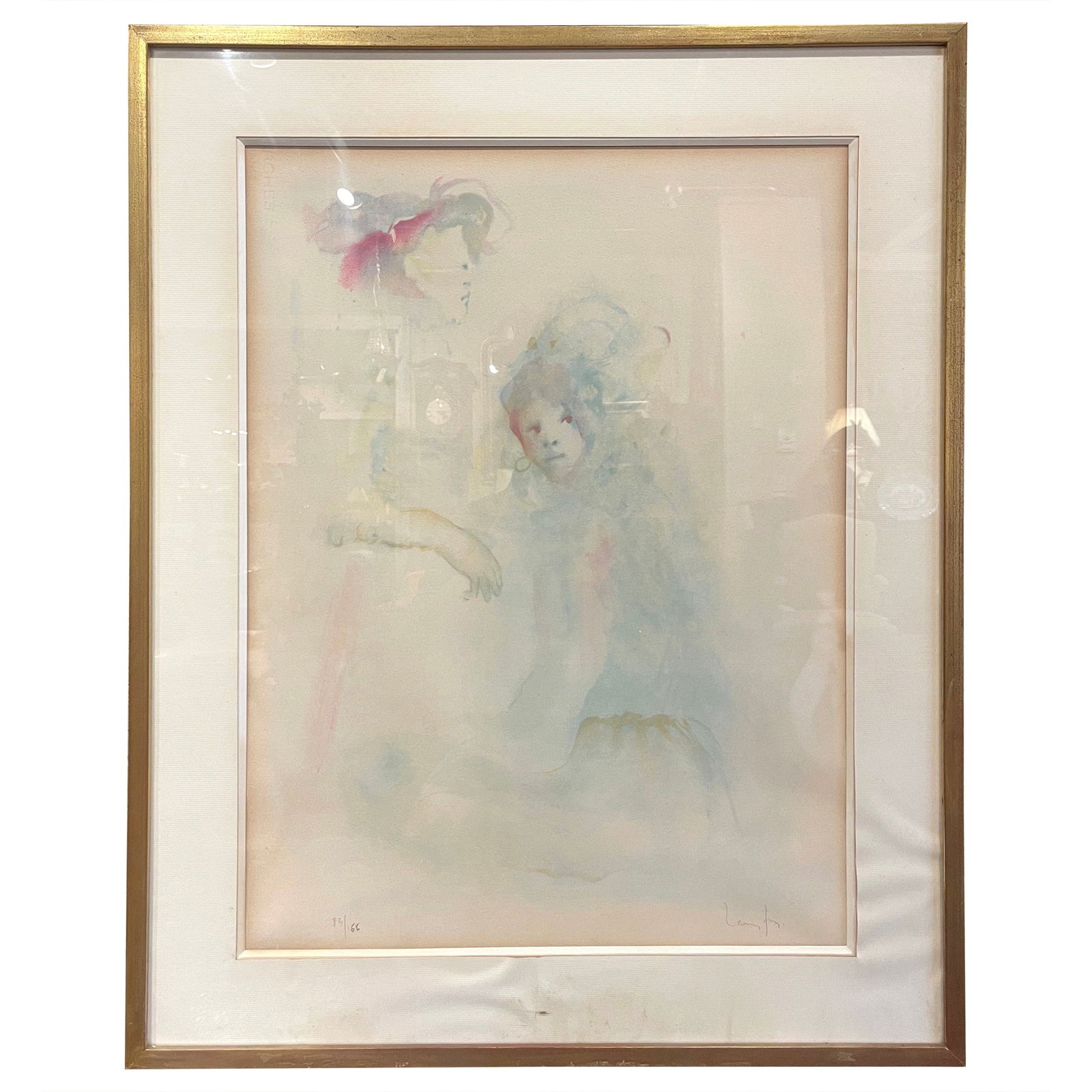 Leonor Fini Vintage Lithograph Woman and Girl Signed France 1970: Leonor Fini Vintage Lithograph Woman and Girl Signed France 1970 This stunning vintage framed lithograph by Leonor Fini features a captivating portrayal of a woman and a young girl, showcasing exquisi