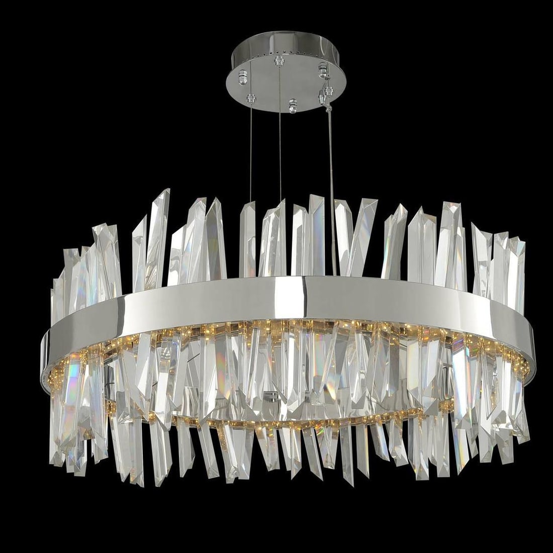 Kalco Glacier 25 Inch Modern Chrome LED Pendant Light Dimmable: Kalco Glacier 25 Inch Modern Chrome LED Pendant Light Dimmable Introducing the Glacier 25" Modern Chrome LED Light, a stunning addition to contemporary spaces. This elegantly designed LED pendant feat