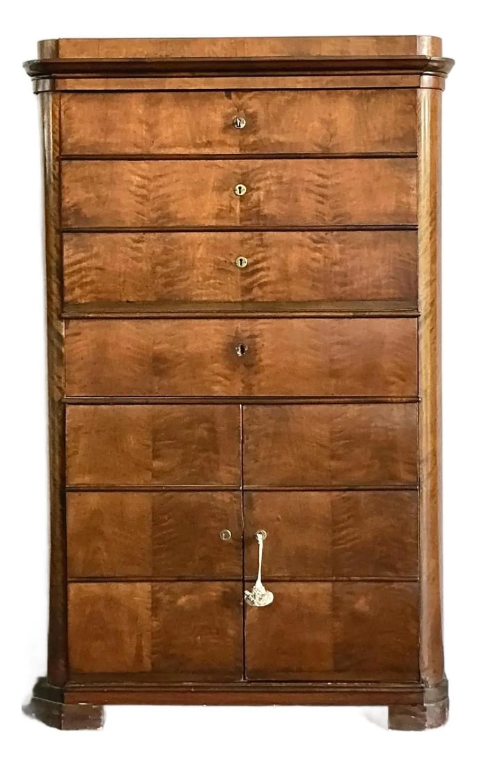 Biedermeier Tall Chest Walnut Veneer Early 19th Century European Storage Cabinet (1 of 7)