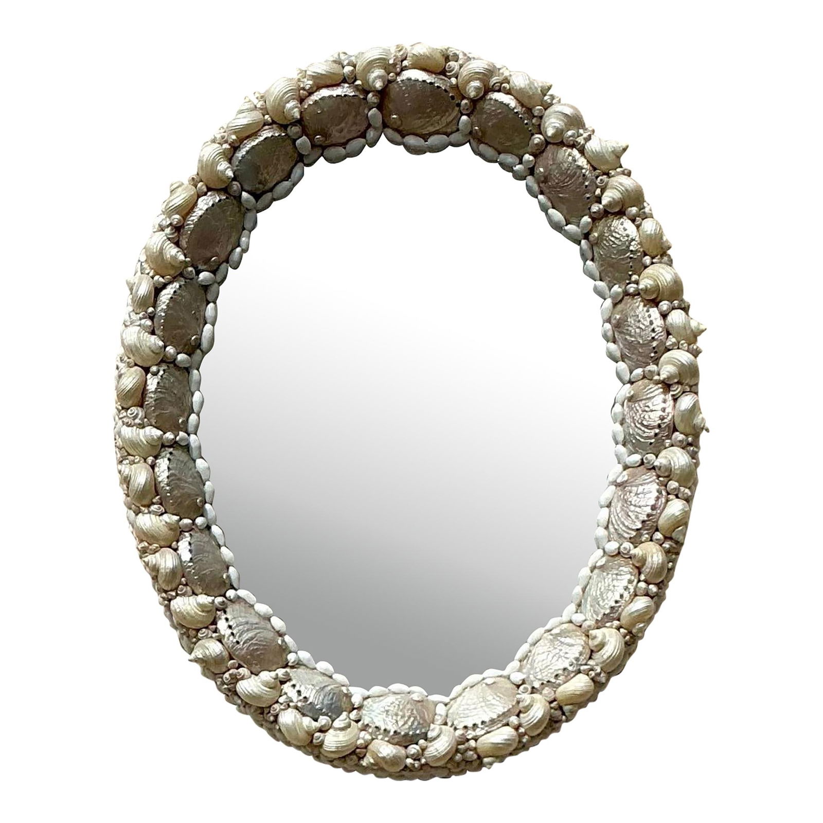 Coastal Vintage Oval Mirror with Seashell Frame 23.5 x 27.5 (1 of 3)