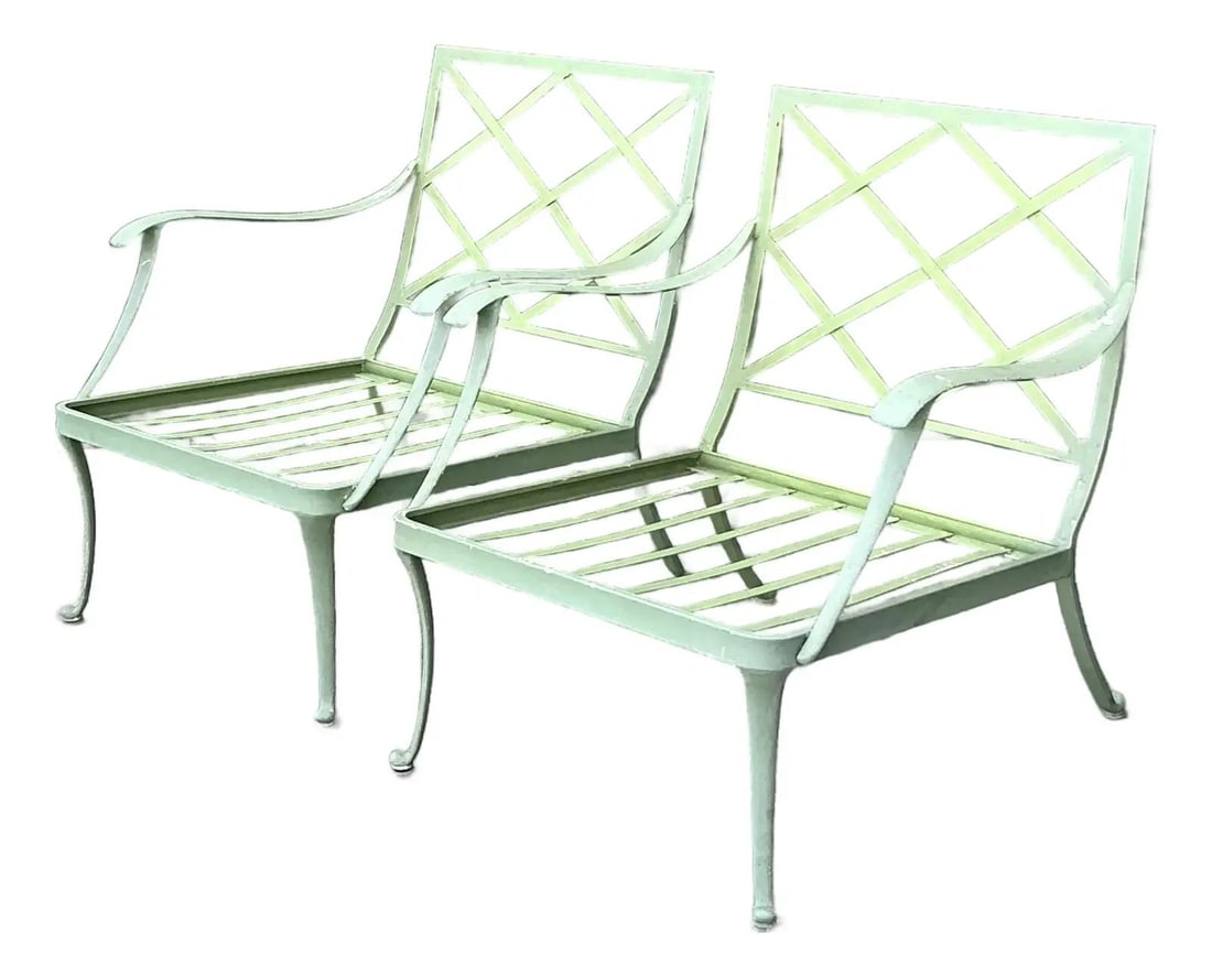 Pair of Cast Aluminum Florentine Lounge Chairs with Sage Green Finish (1 of 10)