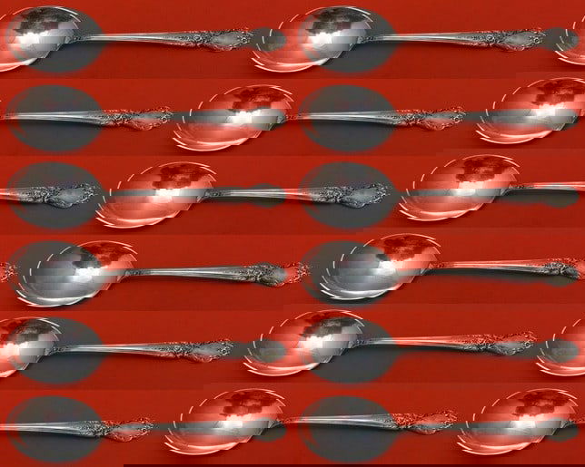 International Sterling Silver Brocade Cream Soup Spoon Set 12 Pieces: International Sterling Silver Brocade Cream Soup Spoon Set 12 Pieces Enhance your dining experience with this exquisite 12-piece set of cream soup spoons from the esteemed Brocade pattern by Internati