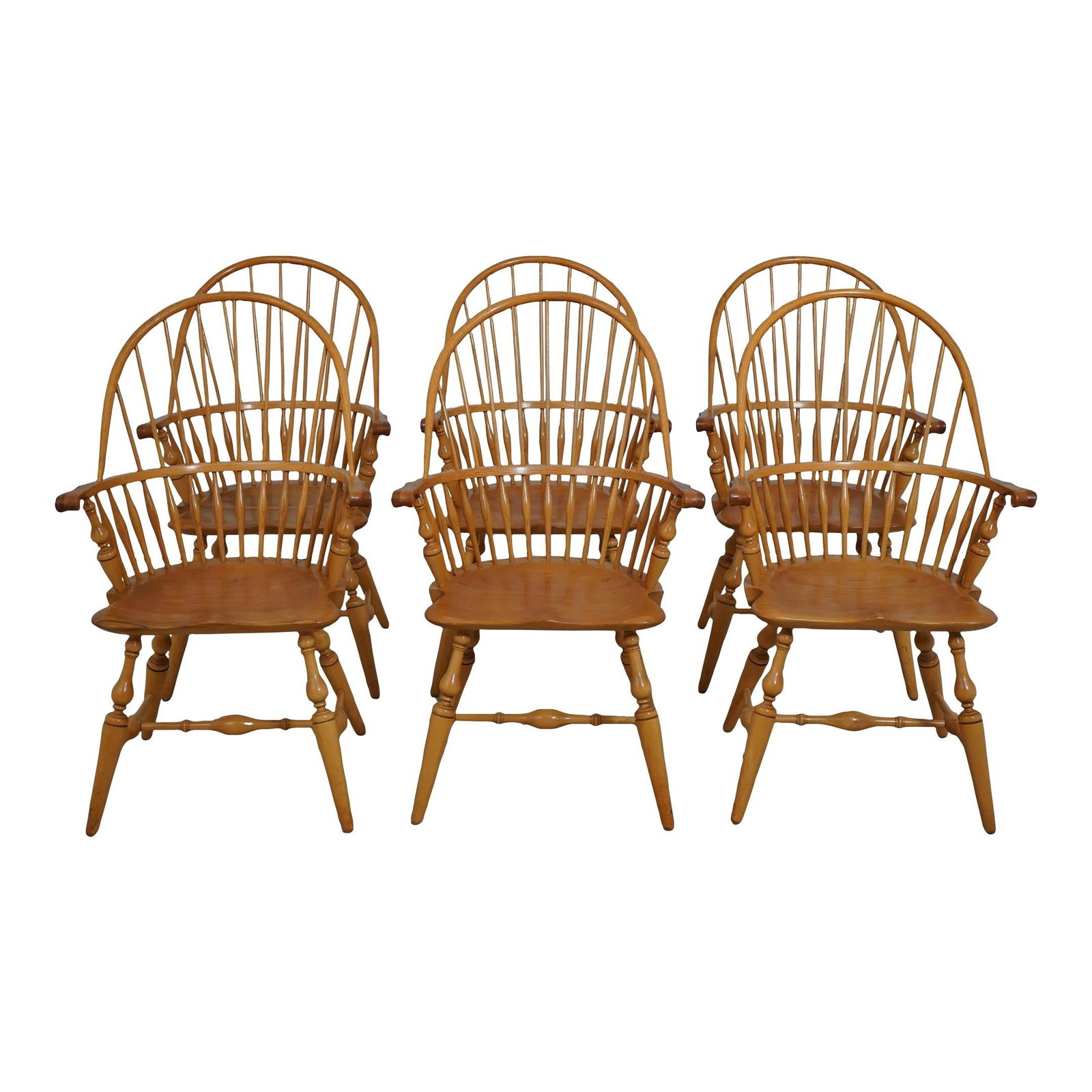 Set of 6 Windsor Style Handcrafted Armchairs Brown Wood (1 of 10)