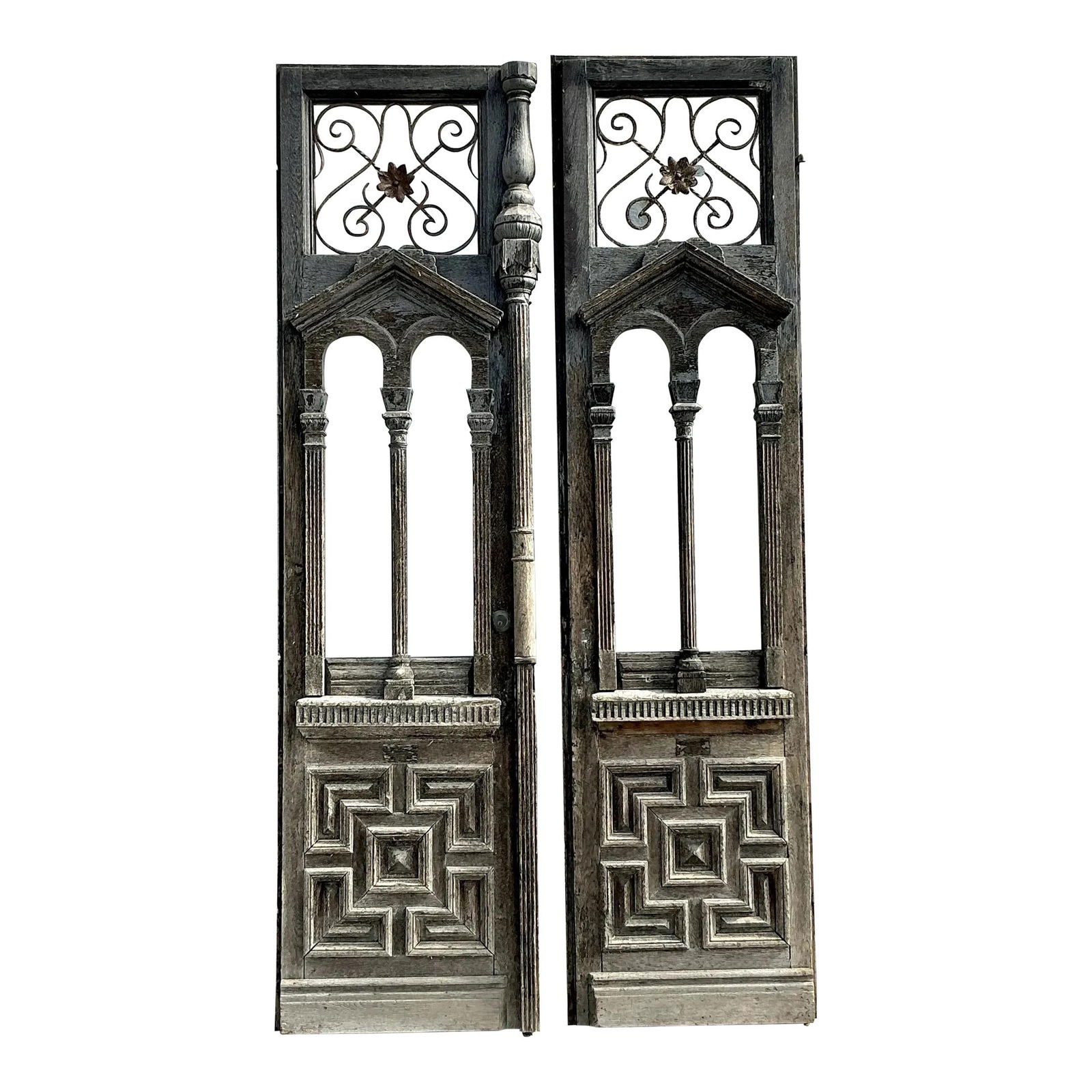 Vintage Boho Palm Beach Distressed Pediment Doors Set of 2 (1 of 9)