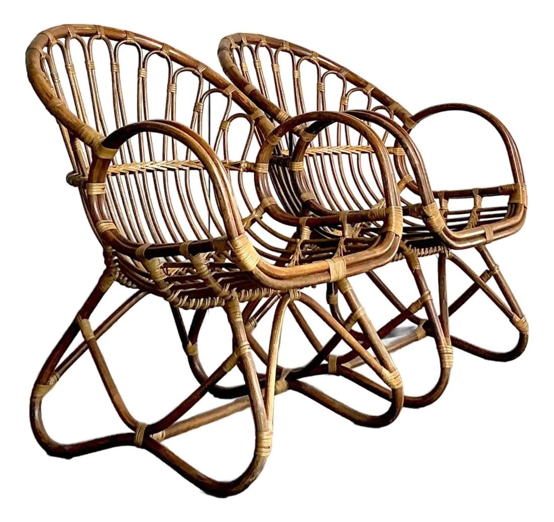 Pair of Vintage Bent Rattan High Back Lounge Chairs Boho Style (1 of 10)