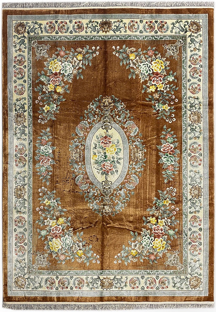 9 x 12 Handmade French Aubusson Area Rug in Gold Tone (1 of 13)
