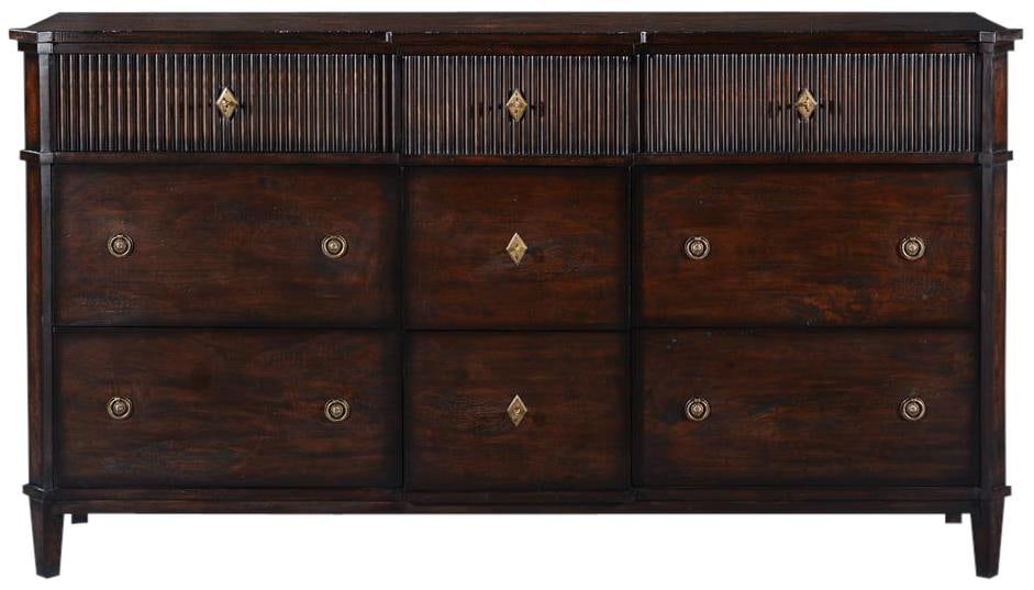 St. Denis Solid Wood Dresser 9 Drawers Dark Rustic Pecan: St. Denis Solid Wood Dresser 9 Drawers Dark Rustic Pecan Introducing the St. Denis Dresser, a stunning piece crafted from solid wood, designed in an antique or vintage style. This dresser features nin
