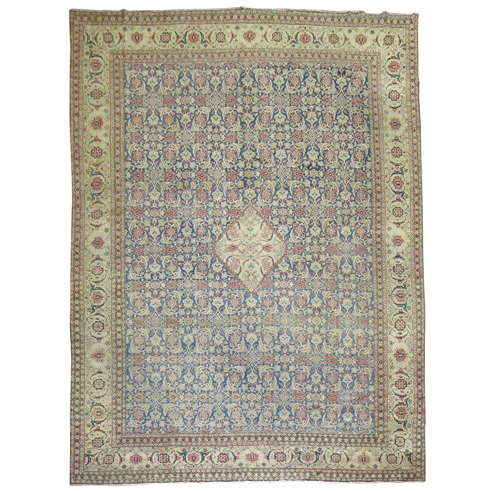 Elegant Antique Persian Tabriz Rug Blue Field Hand-Woven Wool 1910 (1 of 11)