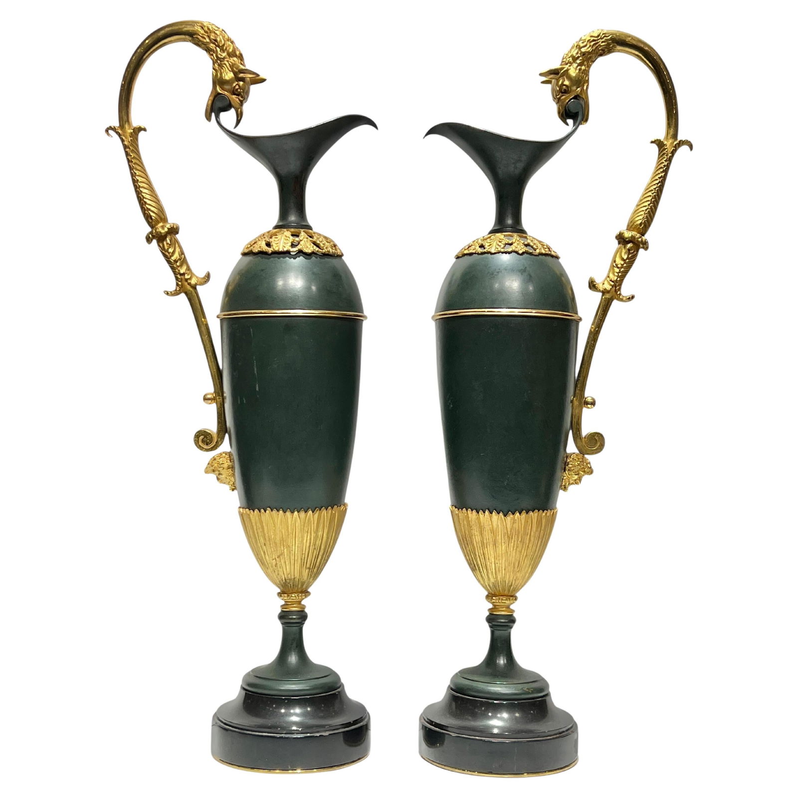 Set of 2 French Empire Bronze and Gilt Ewers on Marble Bases (1 of 14)