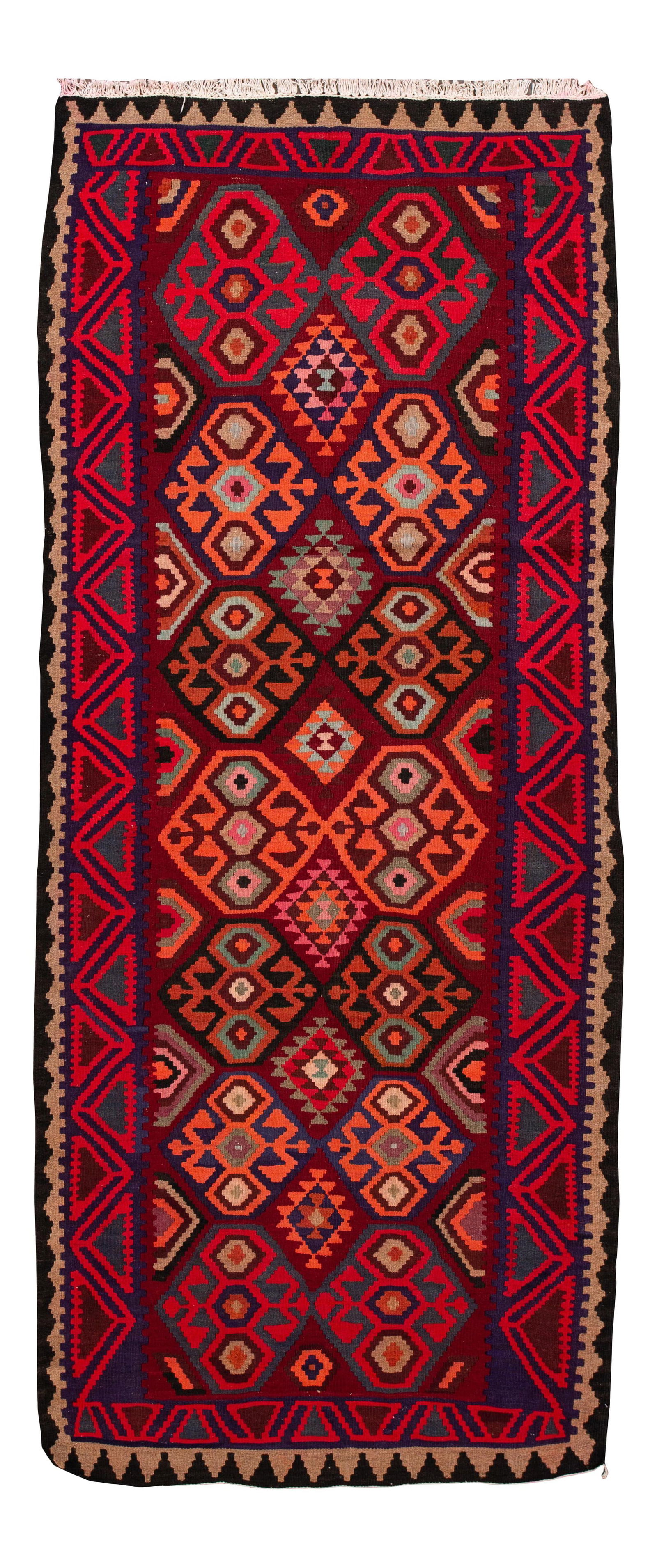 Mid-20th Century Hand-Woven Kilim Runner Rug Red Wool 4'7" x 11' (1 of 10)