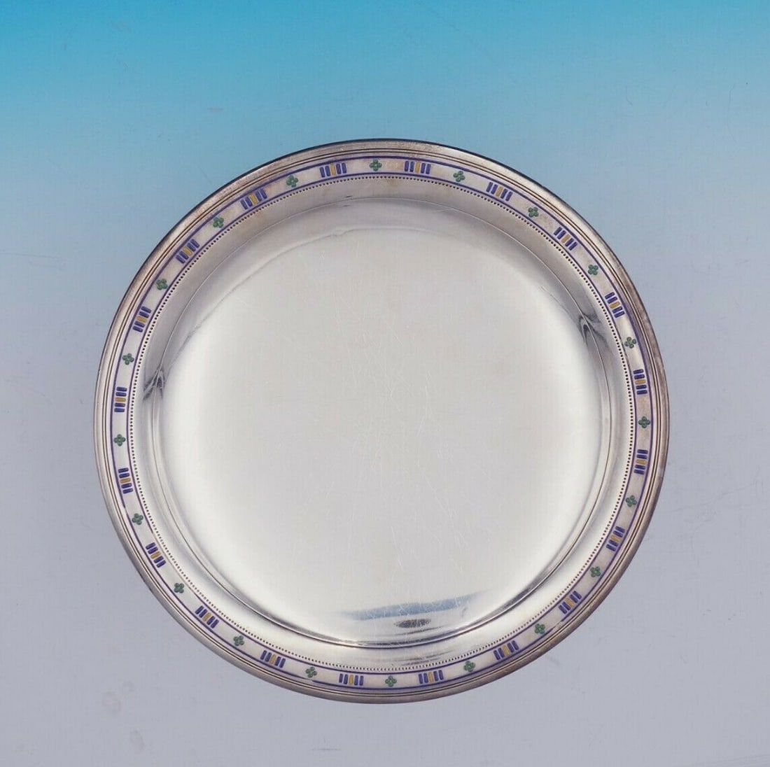 Tiffany & Co Art Deco Sterling Silver Serving Plate with Enamel Border (1 of 5)