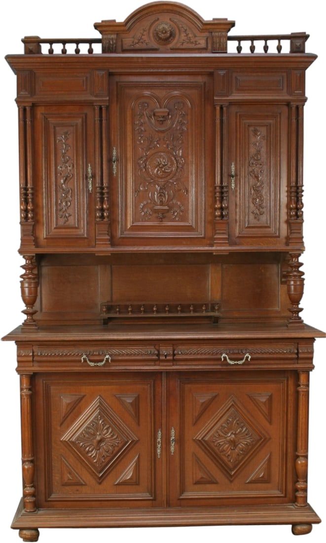Elegant 1920 French Solid Oak Buffet Hutch Renaissance Revival (1 of 18)