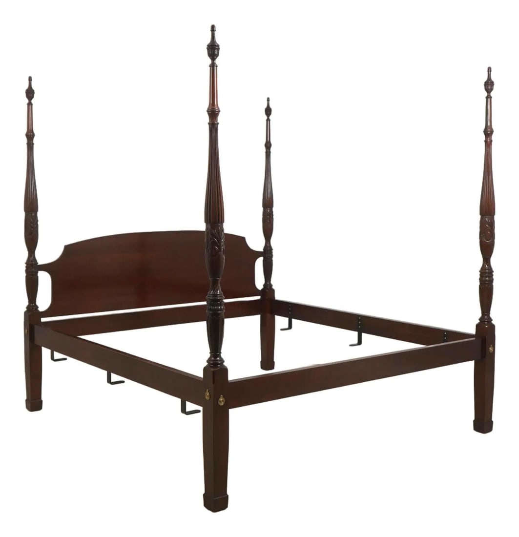 King Cherry Wood Pencil Post Bed with Ornate Rice Carved Detailing (1 of 10)