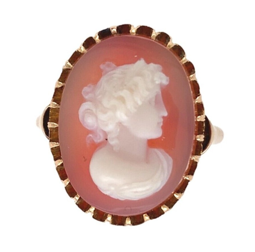 Antique 10k Yellow Gold Agate Cameo Ring Vintage 1900 (1 of 10)