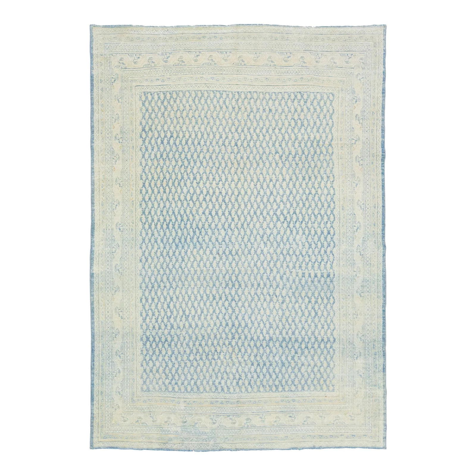 1920s Persian Tabriz Wool Rug Blue Beige Floral Design 6'7 x 9'6 (1 of 9)