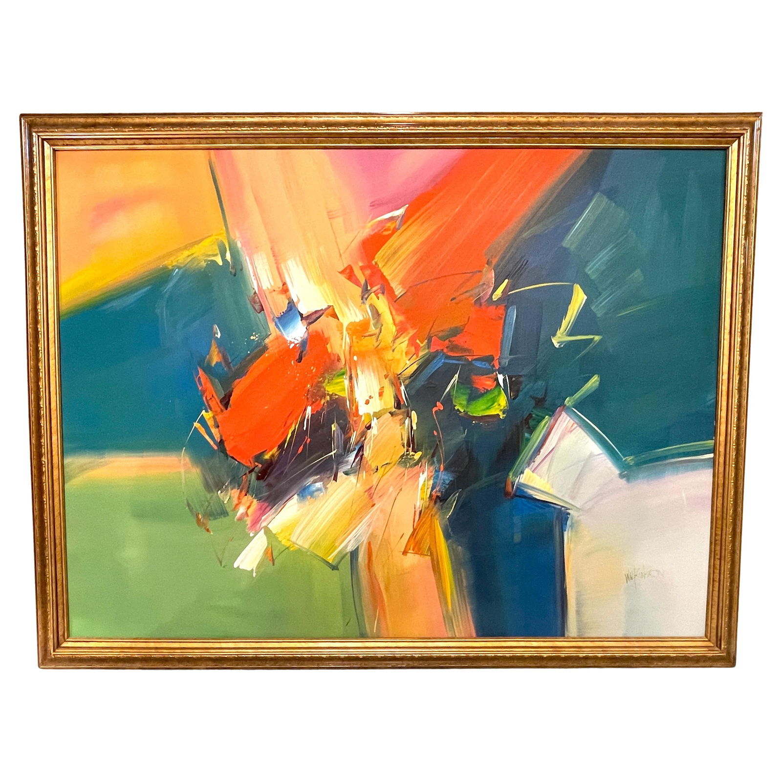 Mandy Wilkinson Large Abstract Oil Painting 1990s Giltwood Frame (1 of 9)