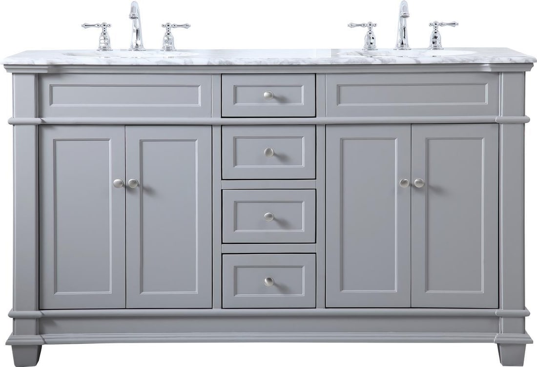 Elegant Lighting 60-Inch Transitional Gray Bathroom Vanity: Elegant Lighting 60-Inch Transitional Gray Bathroom Vanity This chic transitional gray vanity measures 60 inches in width and features a stylish brushed steel finish. Crafted from a combination of MDF