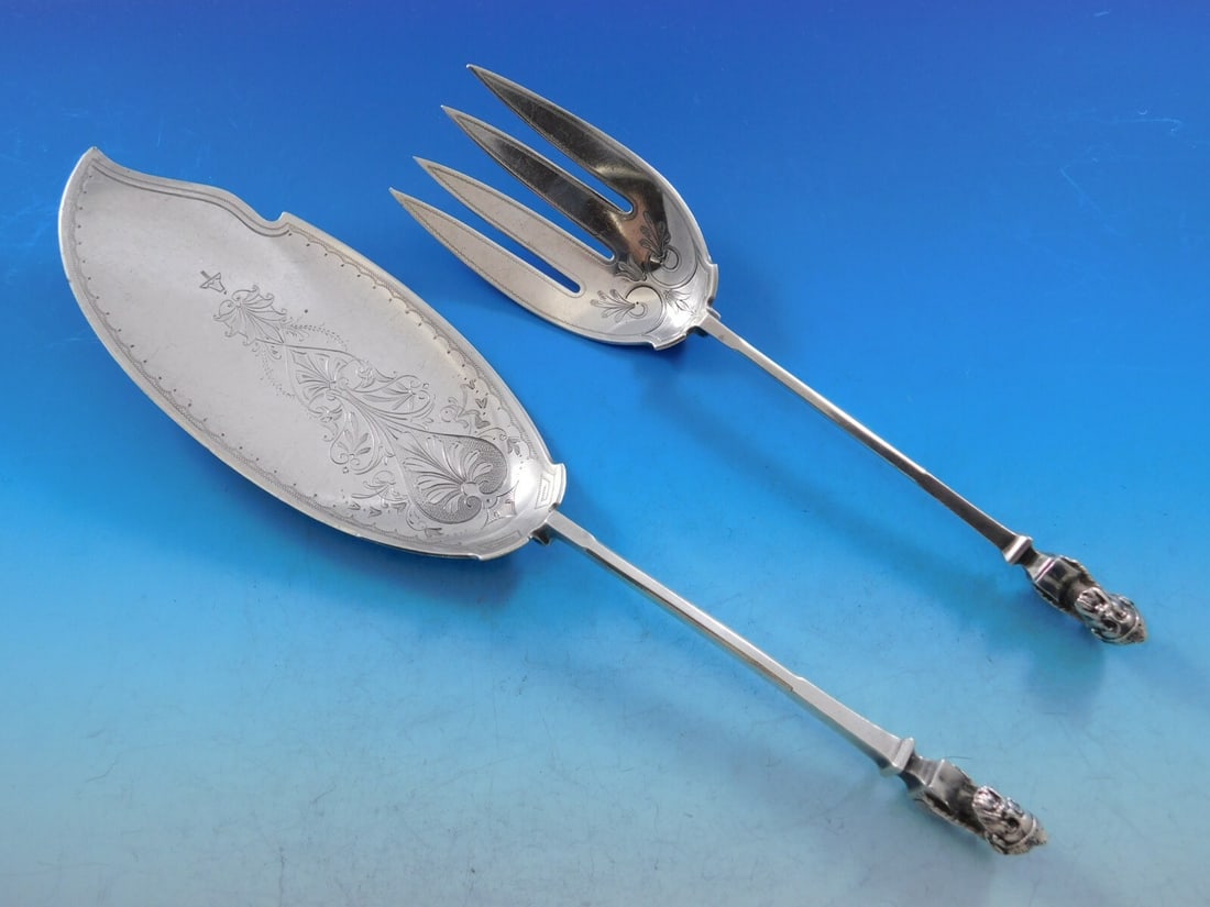 Gorham Bust Sterling Silver Fish Serving Set 2-Piece Brite-Cut Vintage (1 of 6)
