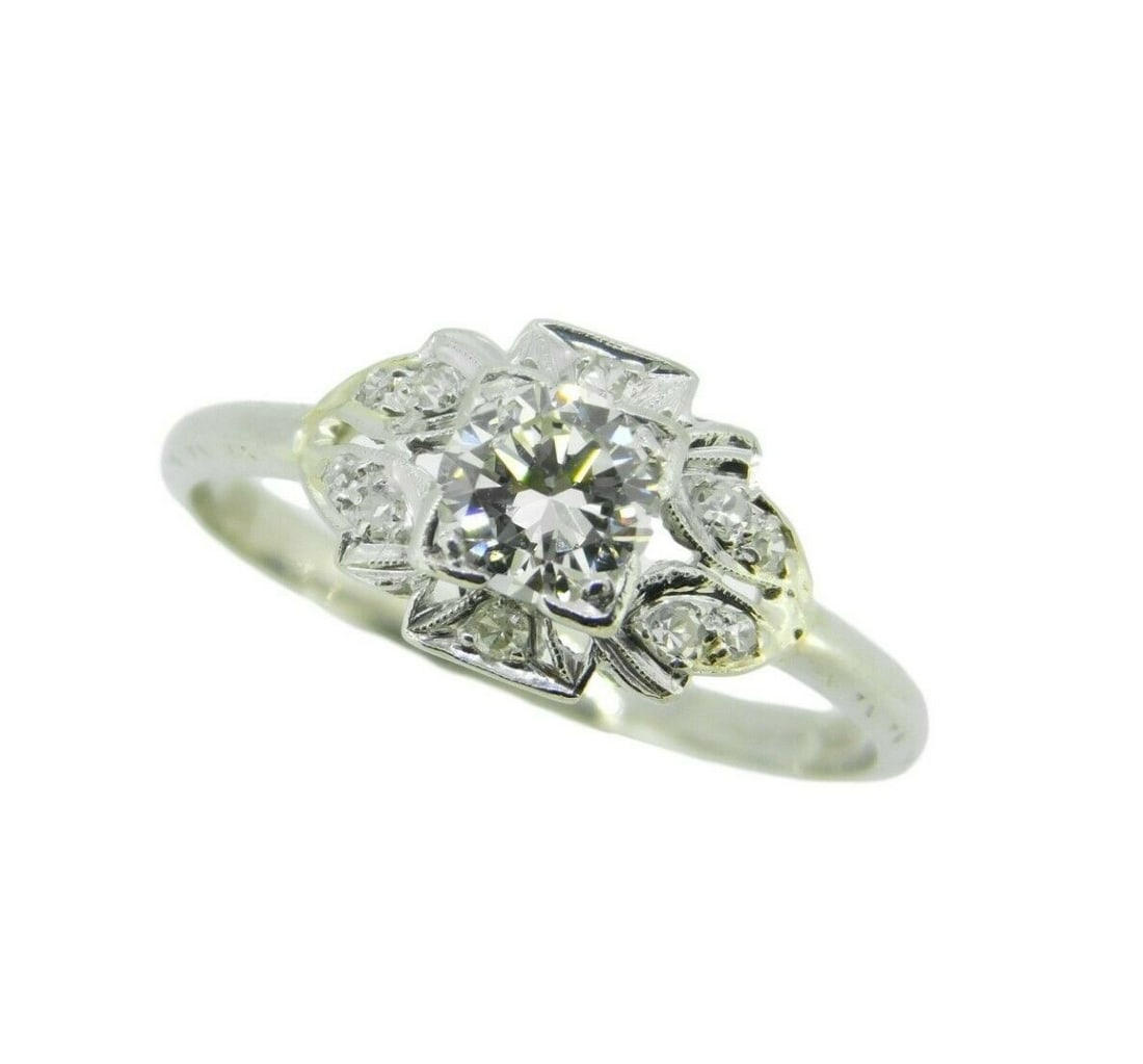 Antique Platinum 0.50ct European Cut Diamond Ring 1920s-30s (1 of 10)