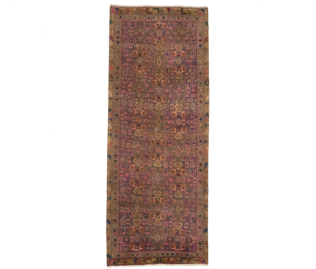 Hand-Knotted Vintage Tribal Runner Rug 3'7 x 9'2 ft Muted Colors: Hand-Knotted Vintage Tribal Runner Rug 3'7 x 9'2 ft Muted Colors Enhance your space with this beautiful Semi-Antique Oriental Runner Rug, featuring a muted allover tribal design. Measuring 3'7" x 9'2"