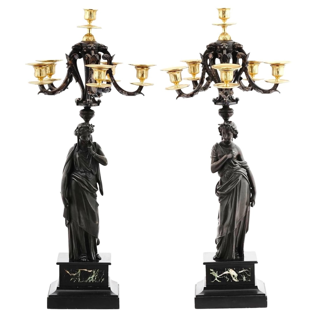 Set of 2 French Neoclassical Patinated and Gilt Bronze Figural Candelabra (1 of 12)