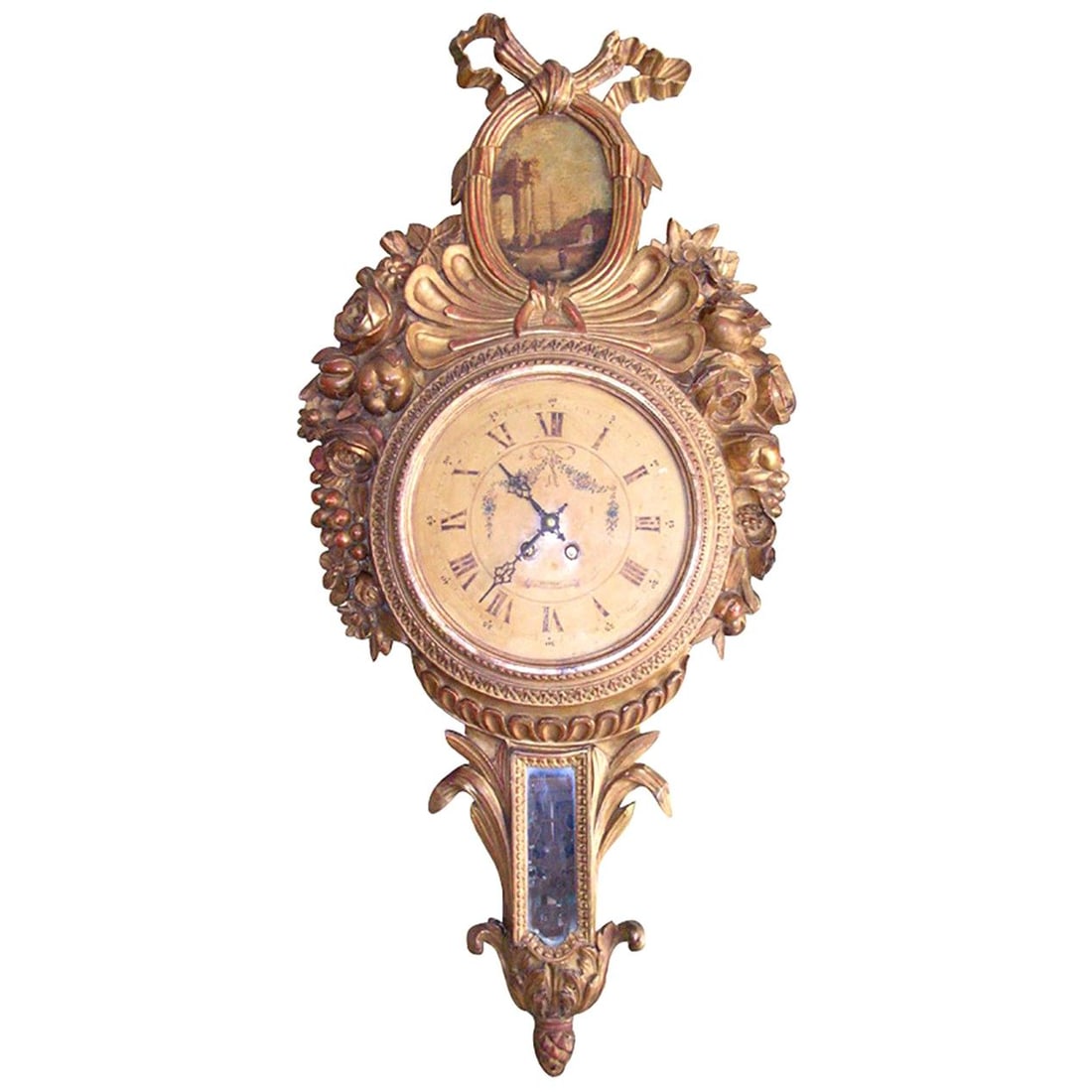 18th Century Louis XVI Giltwood Wall Clock with Oval Painting (1 of 9)