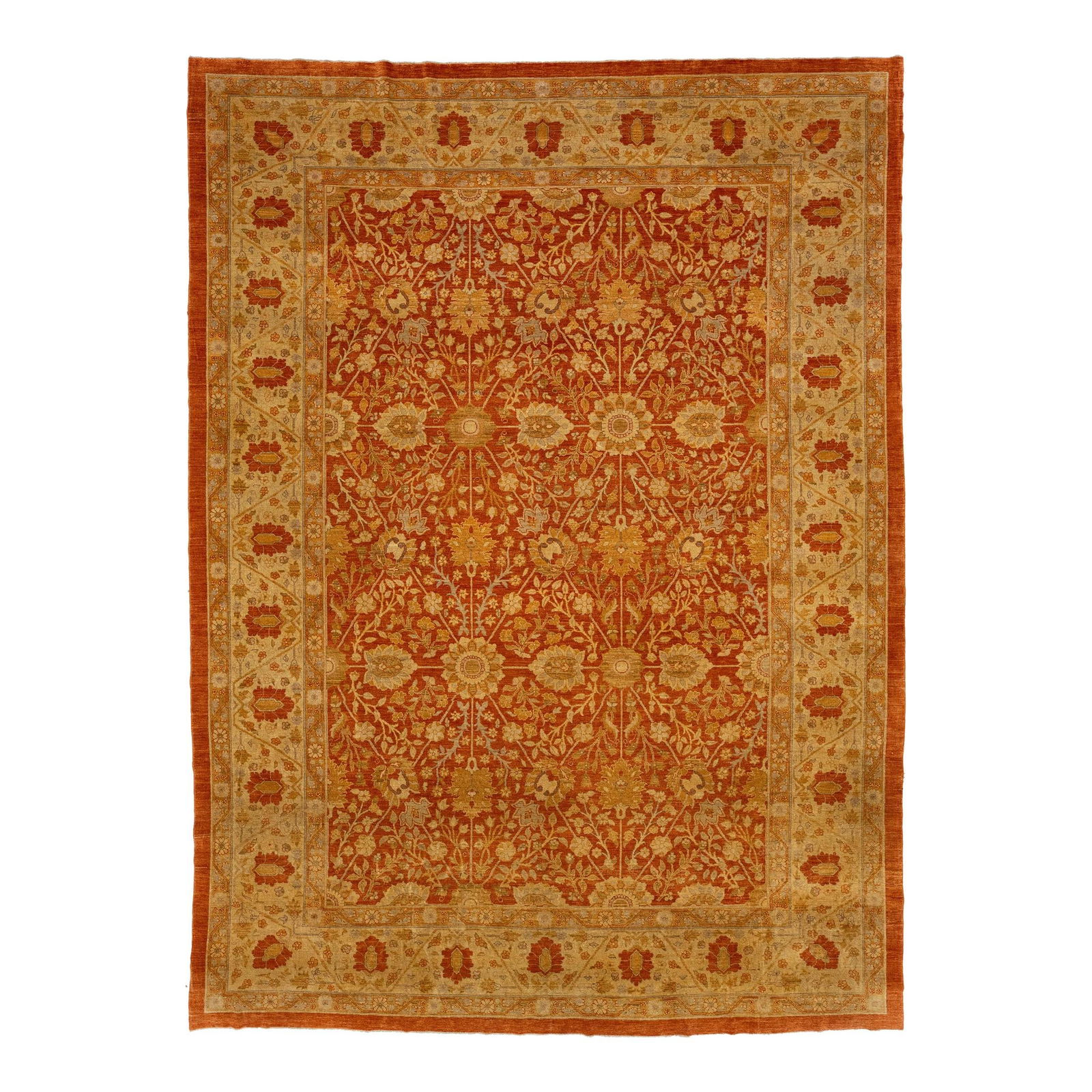 Handwoven 10 x 14 Modern Tabriz Wool Rug in Burnt Orange: Handwoven 10 x 14 Modern Tabriz Wool Rug in Burnt Orange Elevate your space with this stunning 10 x 14 Modern Tabriz Indian Wool Rug, intricately handwoven from Artisan Line. This rug showcases an ele