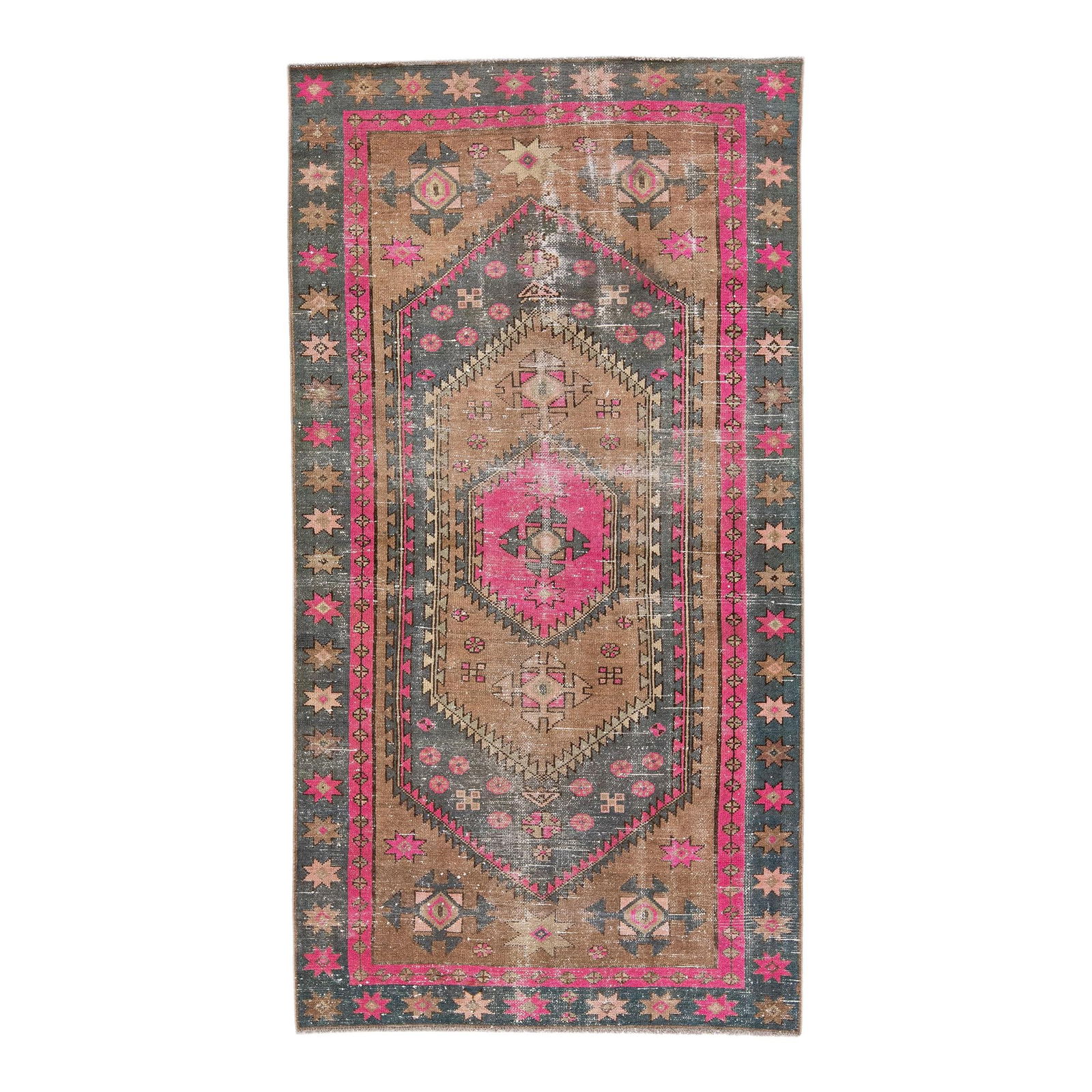 Vintage Persian Distressed Tribal Pink Wool Rug 3'9 x 7' (1 of 7)