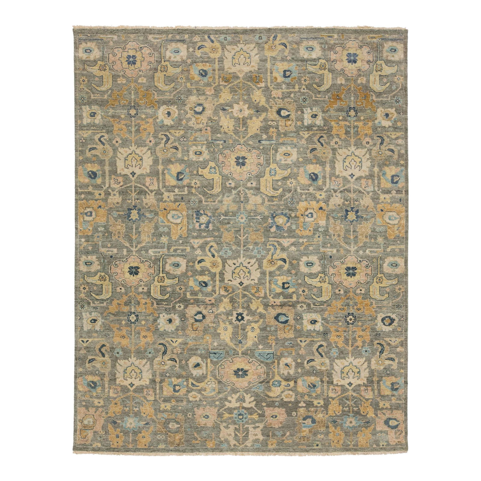 Artisan Collection Handwoven Gray Indian Wool Rug 7'11 x 10 Allover Floral Design (1 of 9)
