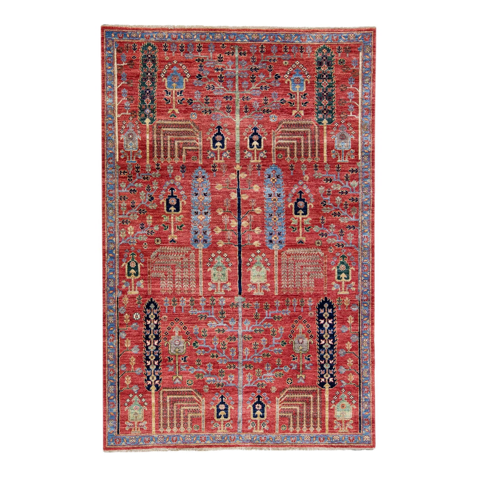 Vibrant Modern Bidjar Red Wool Rug Geometric Floral Design 5'2 x 7'10: Vibrant Modern Bidjar Red Wool Rug Geometric Floral Design 5'2 x 7'10 Enhance your living space with this stunning modern Bidjar style hand-knotted wool rug, featuring a vibrant red field adorned with