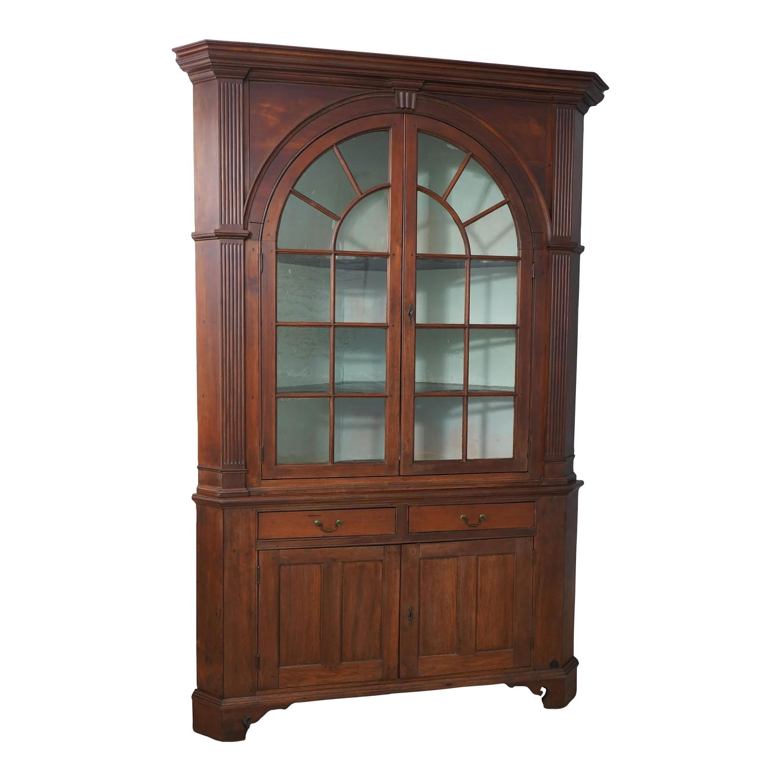 Antique American Walnut Corner Cabinet with Hand Blown Glass (1 of 10)