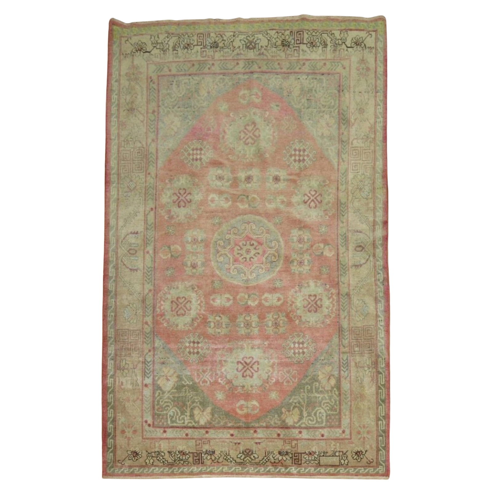 Antique Khotan Rug Pink Yin Yang Design Wool East Turkestan 1920 (1 of 9)
