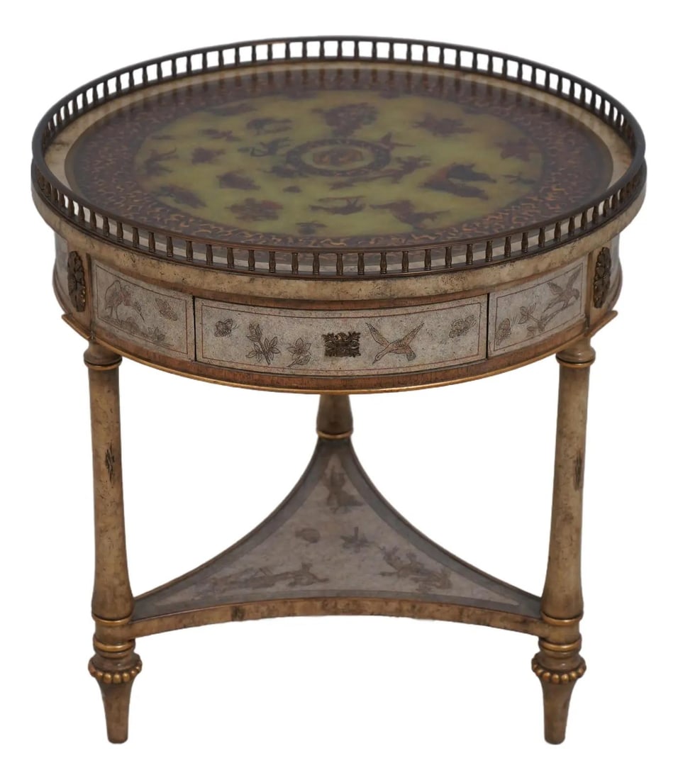Maitland Smith Chinoiserie Round Drum Table with Brass Gallery (1 of 10)