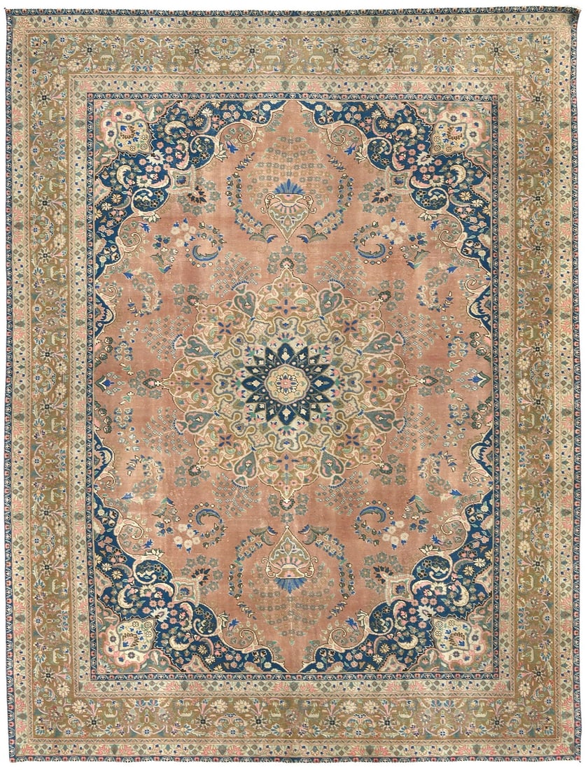 Antique 1950s Hand-Knotted Floral Wool Rug 9'5 x 12'6 Vintage Oriental Carpet (1 of 13)